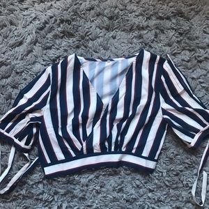 Striped Tie Low Neck Crop Top